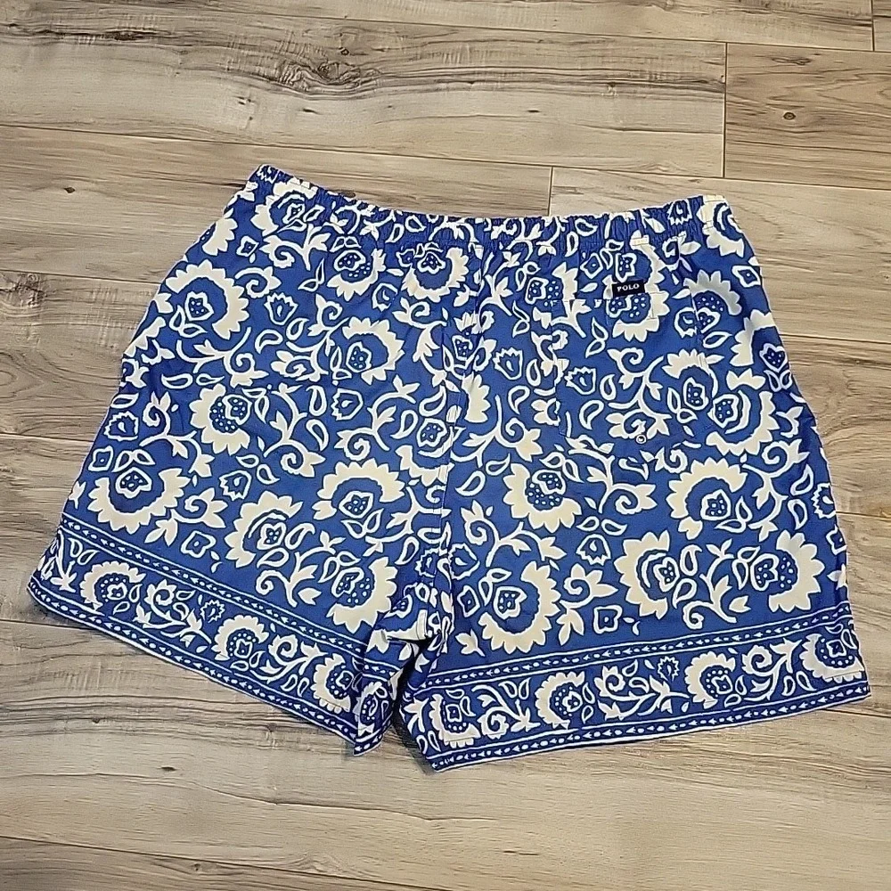 Polo Sport Ralph Lauren Swim Board Shorts Mens Medium Blue‎ Floral AOP Lined VGT